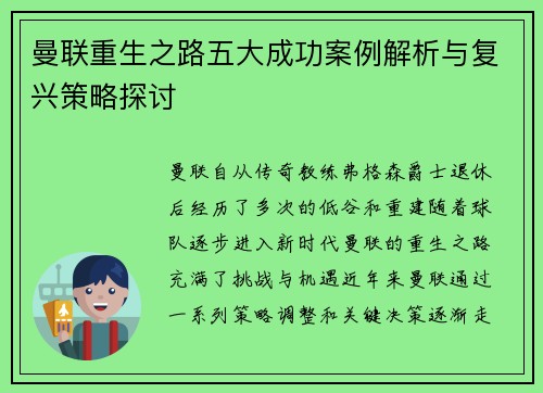 曼联重生之路五大成功案例解析与复兴策略探讨